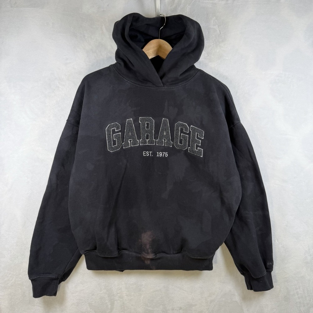Garage Est. 1975 Logo Pullover Hoodie Gray S Cotton Fleece Long Sleeve